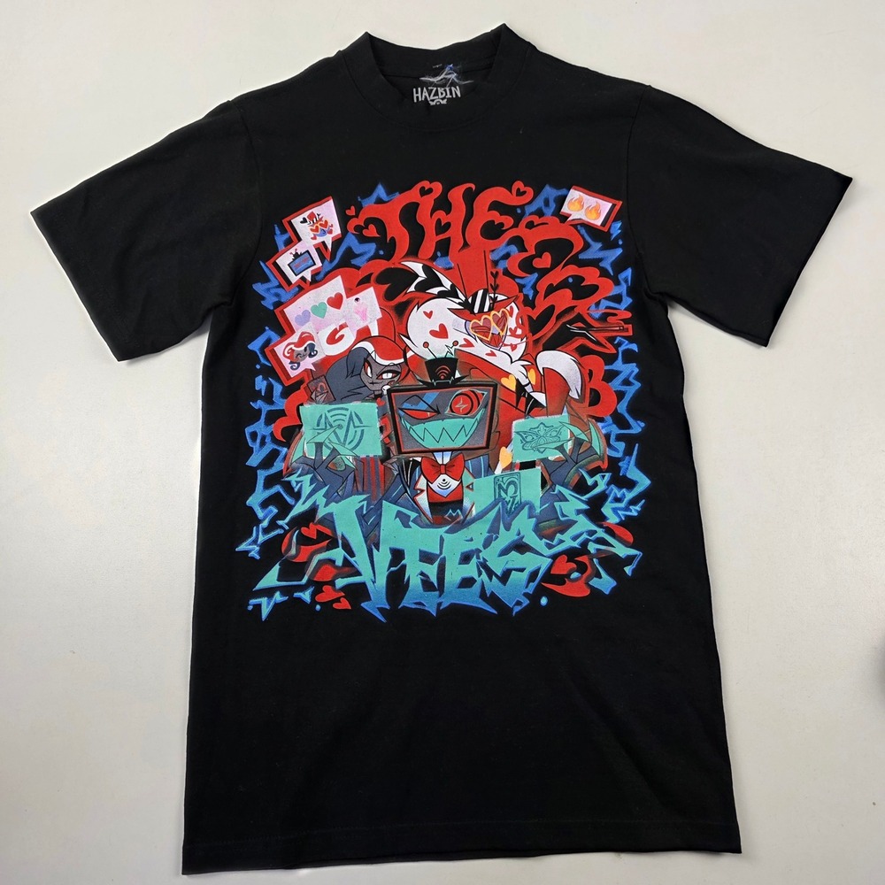 Hazbin Hotel Black Graphic‎ T Shirt Short Sleeve Cartoon Anime Tee Size Small